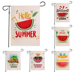 Fruit Garden Flag Hello Summer Watermelon Lemon متضاعف في الهواء الطلق معلقة Help Summer Season Banner 1218inch8571441