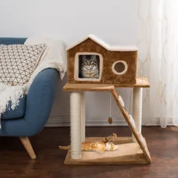 3-poziomowy kota- pluszowy wielopoziomowy kot z drapiącymi słupkami kota wspinaczkowa i wisząca zabawka dla kotów