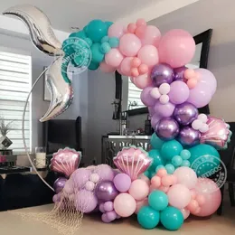 Noel Süslemeleri 116pcs Denizkızı Kuyruk Kabuğu Balon Çelenk Kemeri Pembe Mor Lateks Balon Bebek Duş Kız 1. Doğum Günü Partisi Düğün Dekoru 231026