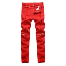 Pantaloni da uomo con cerniera al ginocchio con foro puro taglio lungo pantaloni casual lunghi marci piedi sottili pantaloni elasticizzati pantaloni da marea da discoteca2266