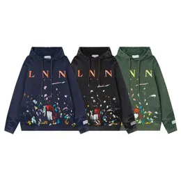 Designer Luxury Lanvins Classic Upper Body Hand-painted Printed Washed Worn-out Pure Cotton Hoodie Sweater for Men and Women