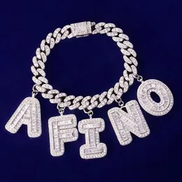 Custom Name Baguette Letters Bracelets Anklet 10MM Cuban Chain Pendants Necklaces Hiphop Zircon Jewelry gifts for men women295L