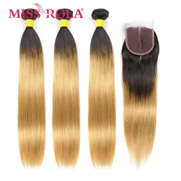 Lace S Miss Rola Brazilian Weafer Human Hair Weaving with Clres 3 Bundles 44 Clre Ombre 1B27 1B30 1B99 REMY 231025