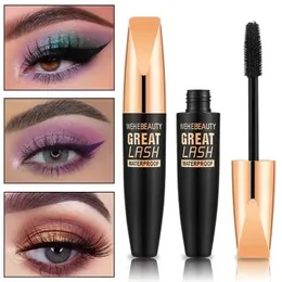 Icke-mudge svart mascara 4D Silkfiberögonfransar förlängande ögonfransar Makeup Vattentät antisväskor Mascara Volym Eye Cosmetics