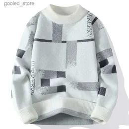 Herrtröjor 2023 High End Luxury Striped Sweater Men modemärke Knit Jumper Korean Winter Clothing Men Soft Warm Mink Cashmere Sweaters Q231026