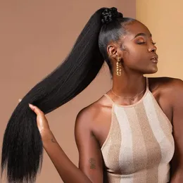 Sintético s hanne yaki cabelo de cauda reta para mulheres negras envoltório em torno de clipe em pasta mágica resistente ao calor peça 231025