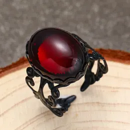 Band Rings Gothic Red Crystal Open for Woman Girls Mystery Witch Jewelry Accessories Personalized Black Ring Halloween Gifts 231025