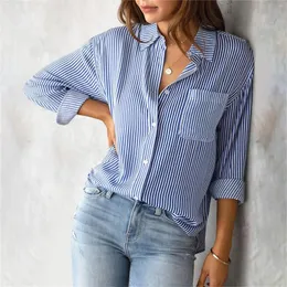 Damskie bluzki w paski koszuli temperament dojeżdżające do kombinacji bluzki luźne kreski biurowe z długim rękawem Blusas para mujer
