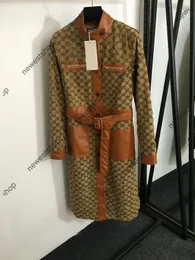 24SS Autumn Women Trench Coats Designer Luksusowe kobiety podwójne litera Jacquard Jacquard Kurtka żeńska patchworka skórzane kieszonkowe kieszonkowe wykopy