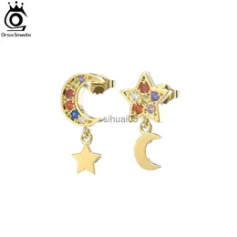 Klejnoty Stud Orsa 925 Sterling Silver Shining Star and Moon Coldings Crystal Klucz cyrkon dla kobiet Ear Jewery Eqe92 YQ231026