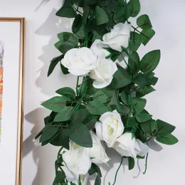 Flores decorativas 95 cm rosa blanca guirnalda de seda artificial planta falsa vid otoño boda decoración de la habitación del hogar arreglo de navidad arco de jardín