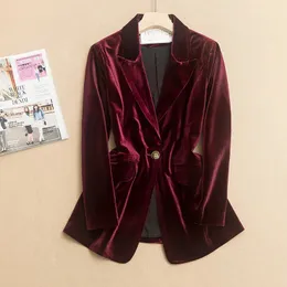 Abiti da donna Blazer Donna Primavera Autunno Blazer lungo Ufficio da donna Slim Giacca in velluto dorato Giacca da donna con scollo a V Bottone singolo Solido Capispalla casual 231025