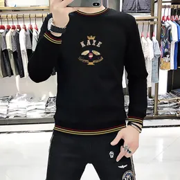 Spring New Mens Causal hoodies Sweatershirts Pullover bee with sequins embroidery designer Jumper stripe black hoodies Sweaters Slim Fit Male outwear