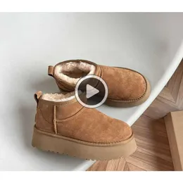 Mini-Plattform-Uggit-Stiefel, Designer-Damen-Winter-Knöchel-Australien-Schneestiefel, dicker Boden, echtes Leder, warme, flauschige Stiefeletten mit Fell