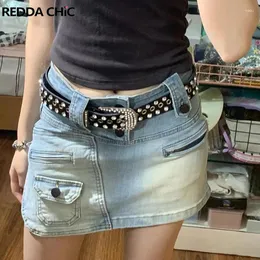 التنانير Reddachic Mini Mini Skirt Blue Bleached Bleachy Denim Women Summer Summer Jeans Bottoms Vintage Y2K Streetwear