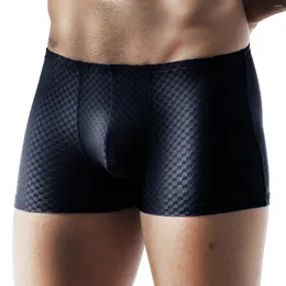 Cuecas masculinas boxers de seda de gelo verão sem traço roupa interior curto fino respirável bulge bolsa cuecas calzoncillos desliza homme