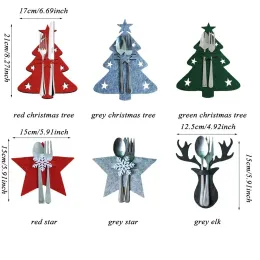 Christmas Knife and Fork Holder Elk Xmas Tree Pocket Cutlery Bag Non-woven fabric Cookware Organizer Table Decor FY3971 new