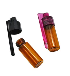 mini small glass vial 51mm/36mm Glass Bottle Snuff Snorter Dispenser Portable Bullet Plastic Pill Case Container Box with Spoon Multiple Color Smoking Accessories