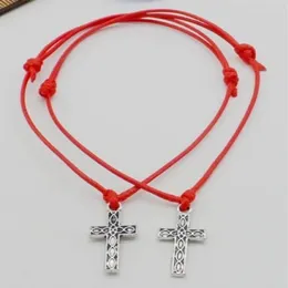 Wysyłka 100pcs Cross String Lucky Red Wax Cord Regulowane bransoletka NEW234X
