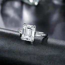 Роскошное обручальное кольцо Colorfish Asscher Cut с тремя камнями, 3 карата, блестящее синтетическое синтетическое Nscd, женское обручальное кольцо из стерлингового серебра 925 пробы J273g