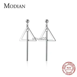 Stud MODIAN Geometric Triangle Line Earring for Women Real 925 Sterling Silver Fashion Simple Black Color Ear Studs Fine Jewelry YQ231026