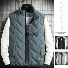 Men 's Down Parkas 2023 Winter Warm Men's Jacket Sleeveless Zipper 조끼 단단한 색상 캐주얼 조끼 면봉 된 두꺼운 스탠드 칼라. J231026 외부.