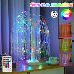 Christmas Decorations LED Willow Night Light RGB Colorful Tree Table Lamp with Remote Home Bedroom Wedding Decor Xmas Girl Gift 231026