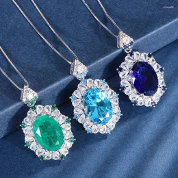 Pendant Necklaces SpringLady Sparkling 13 18mm Emerald Aquamarine Sapphire Necklace For Women Vintage Gemstone Party Fine Jewelry Gift