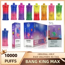 Engångsvape penna bang king max 10000 puffs elektronisk cigarettanordning 20 ml 0%2%3%5%uppladdningsbar 650 mAh batteriets luftflöde justerbart RGB -ljusmaskspole