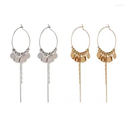 Dingle örhängen hupo.hutu. Mode smycken Kvinnor Daily Life Gift C-ring Metal Flash Sequin 18K Guldpläterad retro Tassel French