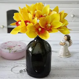 Dekoratif Çiçekler 23cm Yapay Mektup 3d Cymbidium Çiçek Paketi Ev Yumuşak Dekorasyon Pogerya Düğün İpek