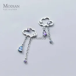 Stud Modian Charm Modaya Modaya Modaya Dönüş Bulut Püskül Salıncak Mavi Mor Zirkonya Küpe Zarif 925 Sterlling Gümüş Saplamalar Kadınlar İçin Kulak YQ231026