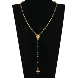 Fashion HIp Hop Rosary Pray Bead Jesus Cross Long Necklaces Pendants Bead Necklace for men women2231