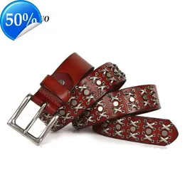 Belts 3.8CM Cowboy Punk Belt Real Genuine Leather Men Metal Stud Jeans s For Strap Ceinture Homme Male YQ231026