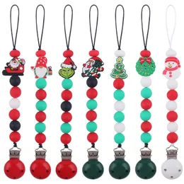 Silicone Baby Pacifier Clips Cartoon Santa Claus Christmas Tree Dummy Nipple Chain Holder Newborn Teething Soother Chains