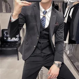 Męskie garnitury Blazery S-7xl Blazer Vest Pants Paski Paski Solidny kolor Mens Formal Business Suit 3pcs Set Groom Wedding Social Show Dress 231025