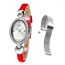 腕時計の小さな楕円形の女性の時計日本クォーツラインストーン時間シンプルなファッションドレスクロックブレスレットガールバースデーギフトジュリアス