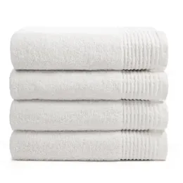 Julian Solid with Border Set of 4 Bath Towel in White