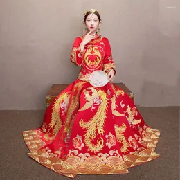 Etnik Giyim Fzslcyiyi Phoenix Nakış Gelin Elbise Düğün Retro Çin Cheongsam Tost Boyutu S-2XL