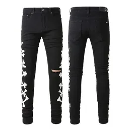 Совершенно новые черные мужские рваные джинсовые брюки скинни, облегающие эластичные мужские брюки Miris Jean, лоскутные джинсы с потертостями до колен, джинсы из искусственной кожи, размер 28-40