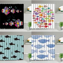 Cortinas de chuveiro coloridas desenhos animados peixe tubarão cortinas de chuveiro oceano vida banheiro infantil decoração de casa conjunto de cortina de pano telas de banho à prova d'água 231025