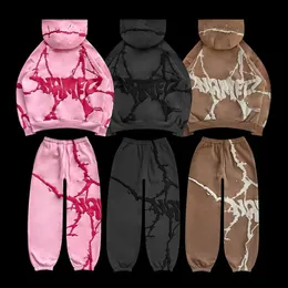 Women's Two Piece Pants Gothic Harajuku Bubble Printed Hoodie Autumn Casual Long Sleeved Hooded Sweatshirts Fashion Zipper Jacket Coats Y2K Suits 231025