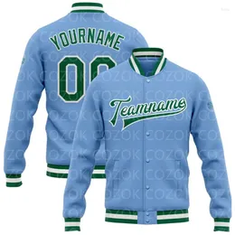 Chaquetas de hombre Custom Blue Green Light 3D Impreso Chaqueta con botones de béisbol Bomber Full-Snap Varsity Letterman