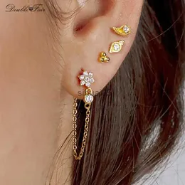 Kolczyki kwiatowe w łańcuchu kryształów na krawędzi dla kobiet złota platowana cyrkon przeszywający chrząstka wisząca Y2K Ear Jewelry KBE488 YQ231026