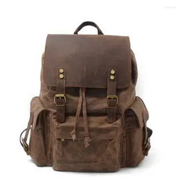 Backpack Mens Waxed Canvas Rucksack Forwith Laptop Compartment Rustic Men Wax Leather Backpacks Travel Vintage Bookbag