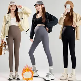 Maternity Bottoms 692# Autumn Winter Seamless Thick Warm Velvet Nylon Legging Sports Casual Yoga Pants for Pregnant Women Pregnancy 231026