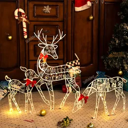 Inne imprezowe zapasy imprezy 3PCS Handmake Iron Art Elk Deer Deer Christmas Garden Decor LED LED Świezający brokat renifer Xmas Home Outdoor Yard Ornament 231026