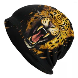 Berretti Animali astratti Beanie Cappelli Ghepardo dorato Cappello lavorato a maglia Kpop Caldo morbido Uomo Donna Berretti Modello invernale Cofano retrò Idea regalo