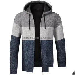Men'S Sweaters Sweater Coat Men Winter Thick Warm Hooded Cardigan Jumpers Striped Wool Liner Zipper Fleece Coats Drop Delivery Appar Dhwqt