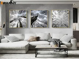 Preto branco inverno floresta pintura em tela imagem natureza cenário arte da parede escandinavo cartaz nórdico minimalista paisagem decoração pa5941684